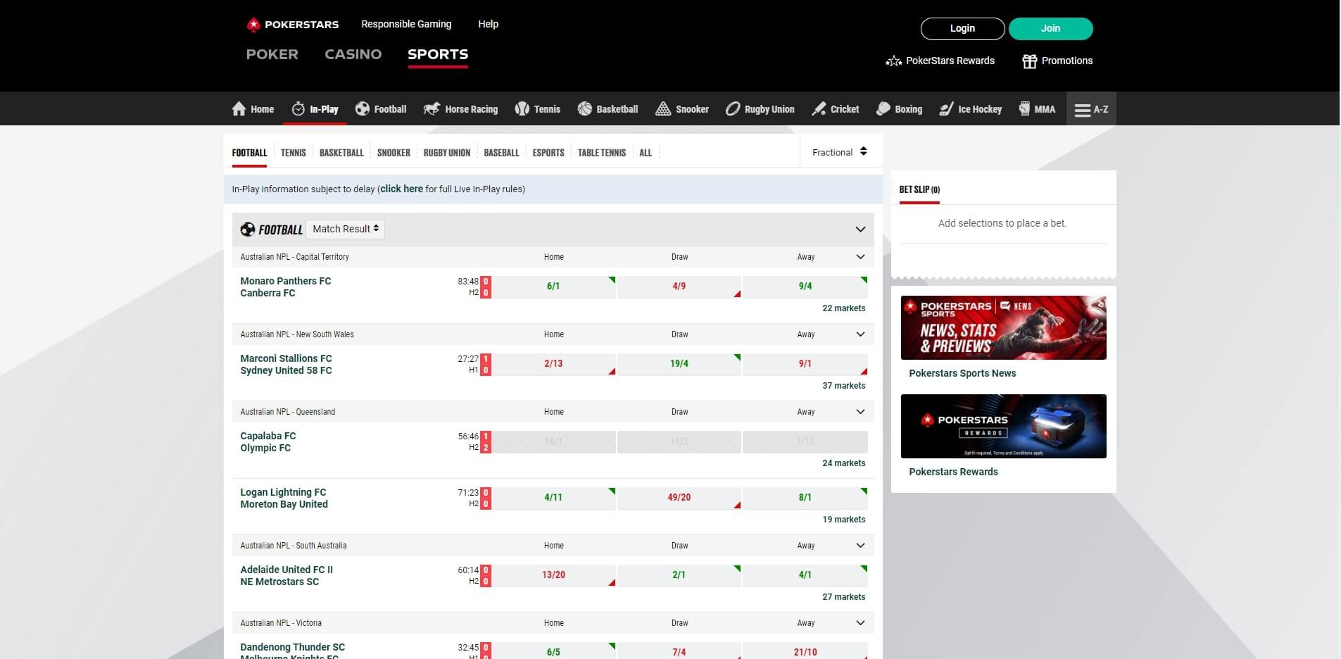 Pokerstars Sports Live Betting PokerStars Sports In-Play Betting