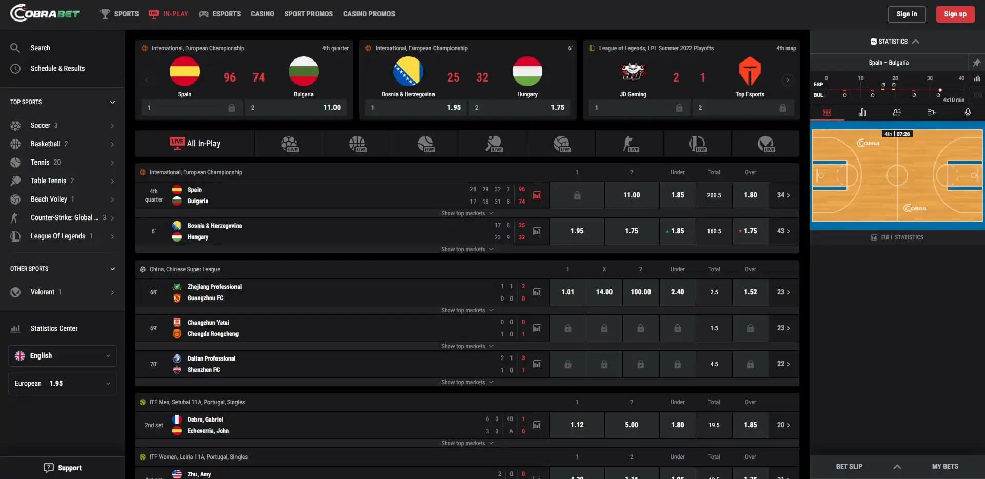 CobraBet Live Betting