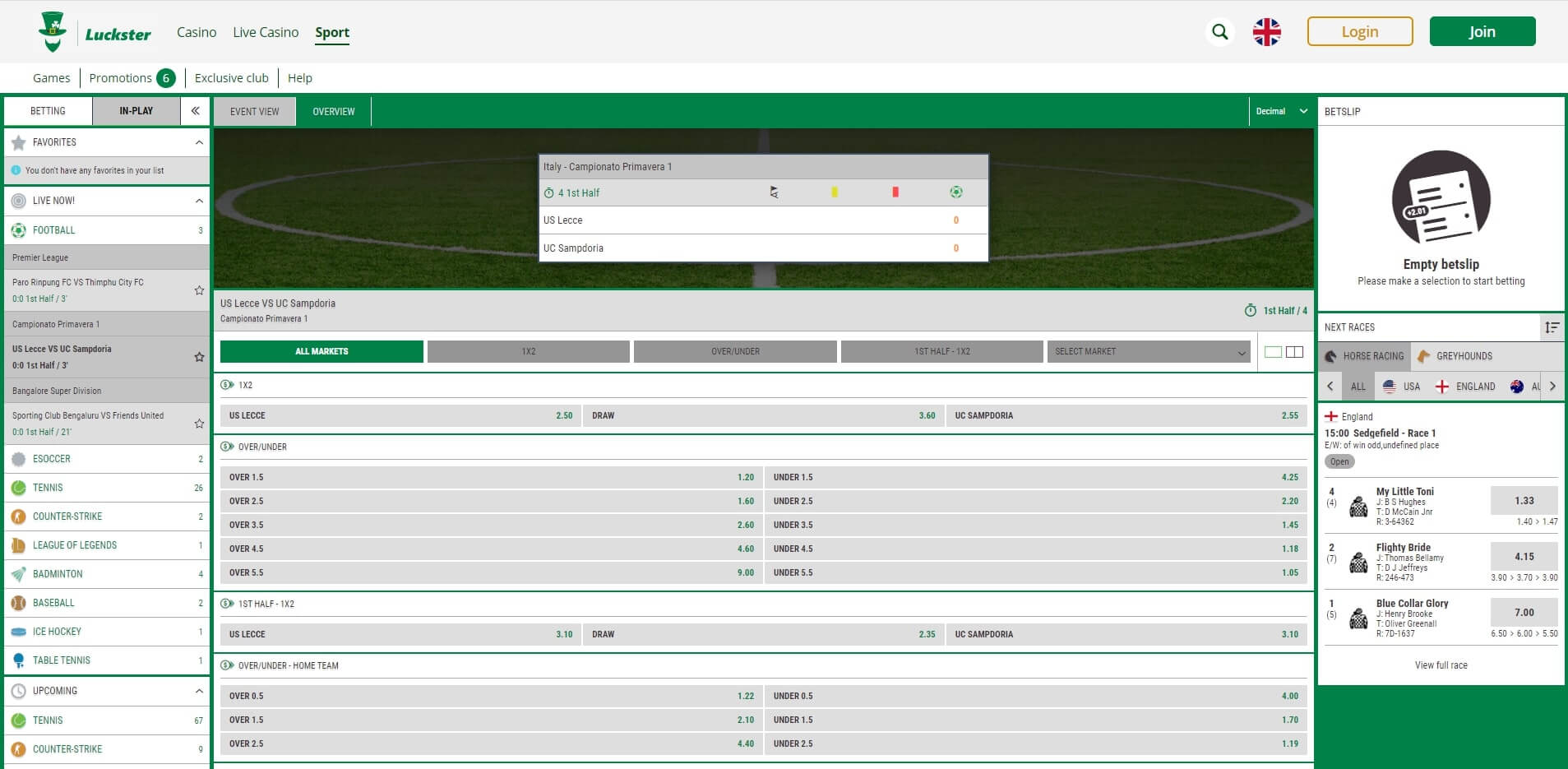 Luckster Live Betting