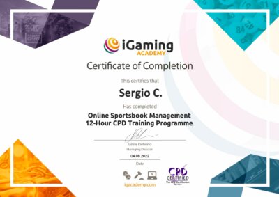Sergio Igaming Academy Certificate popup