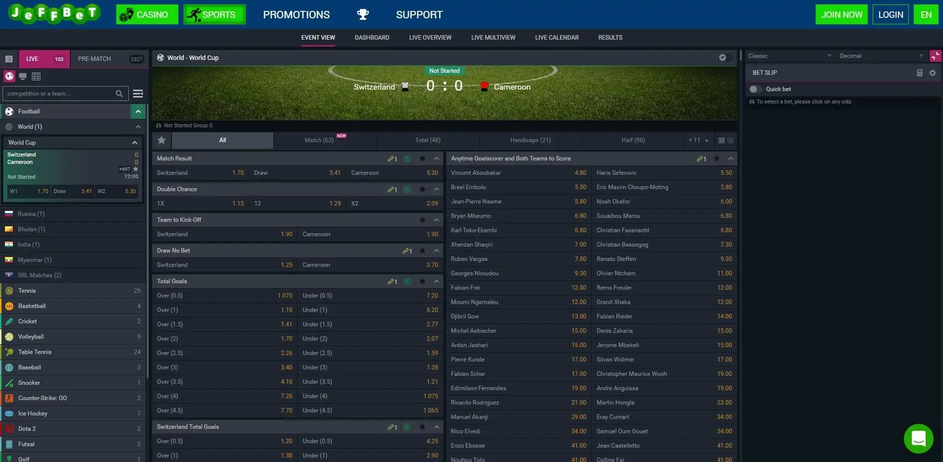 JeffBet Live Betting