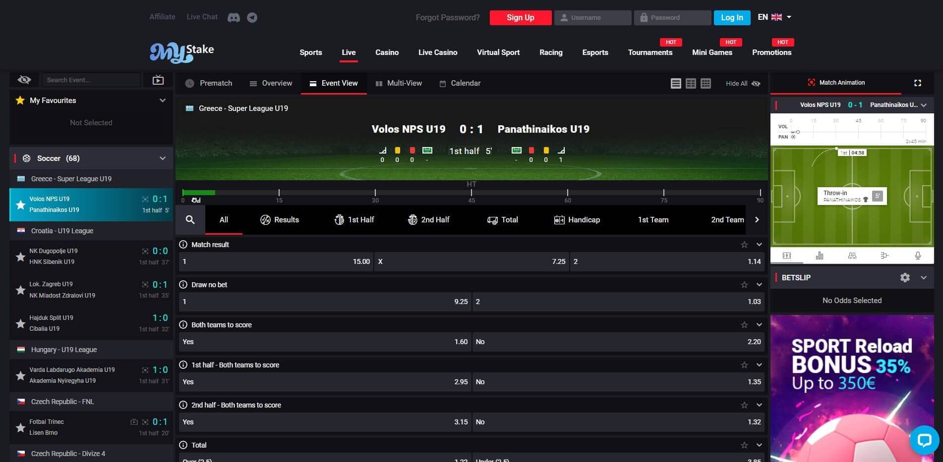 Live Betting MyStake MyStake Live Betting