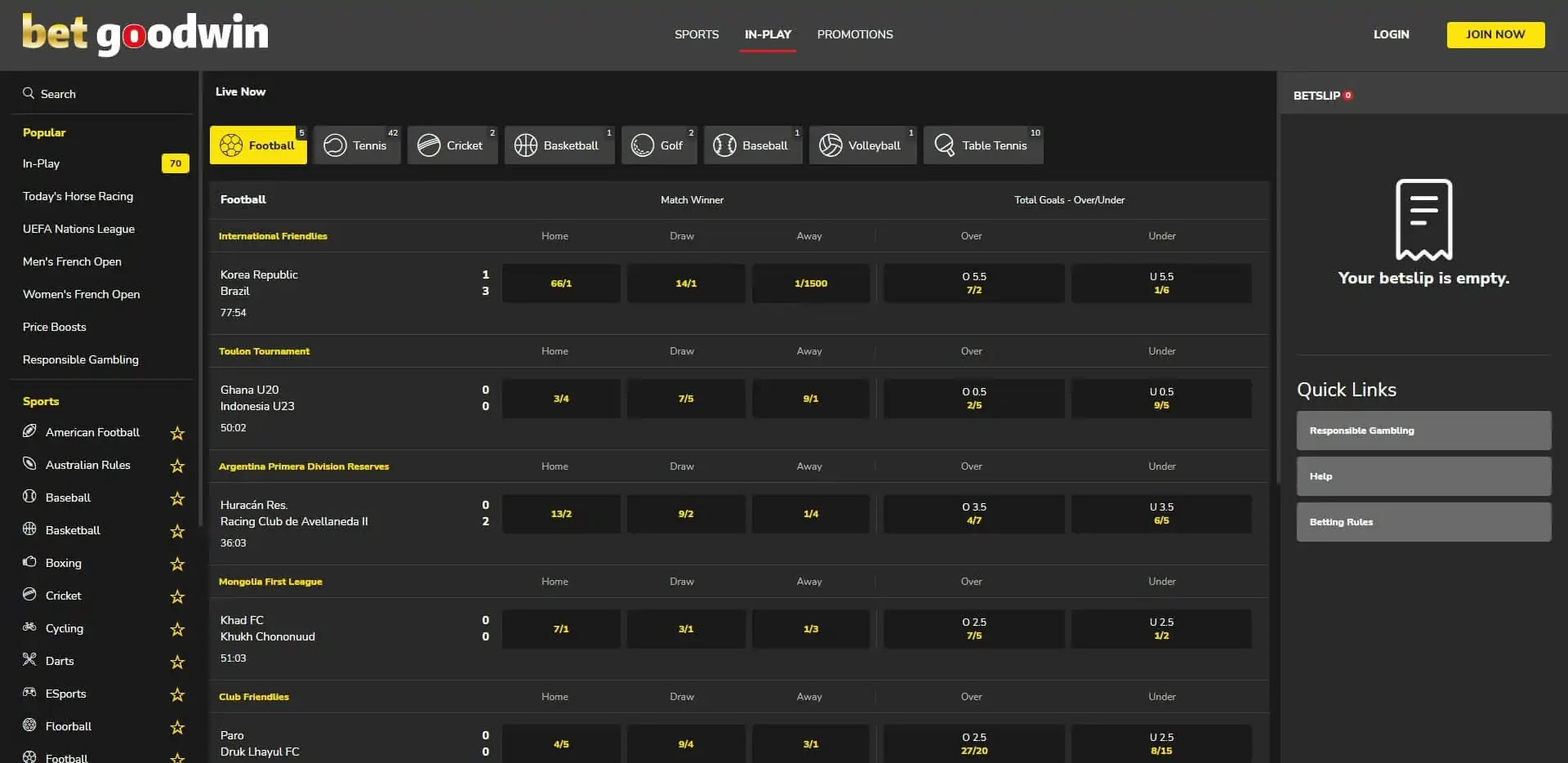 Live Betting BetGoodwin BetGoodwin Live Betting
