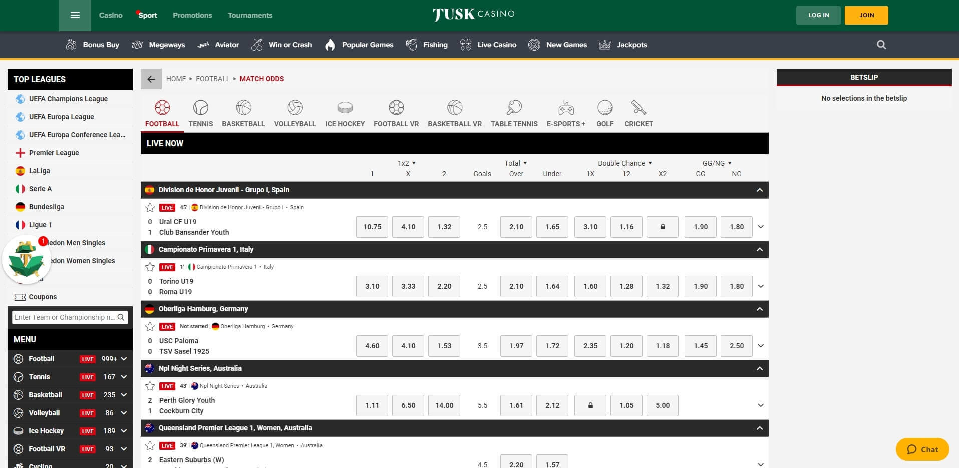 TuskCasino Live Betting