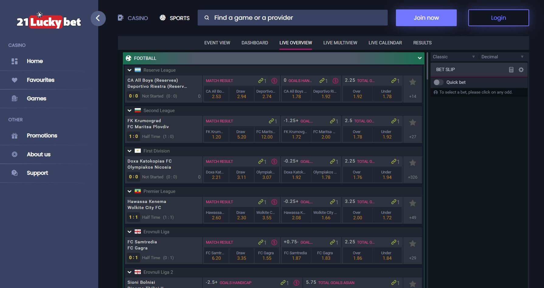 Live Betting 21LuckyBet 21LuckyBet Live Betting