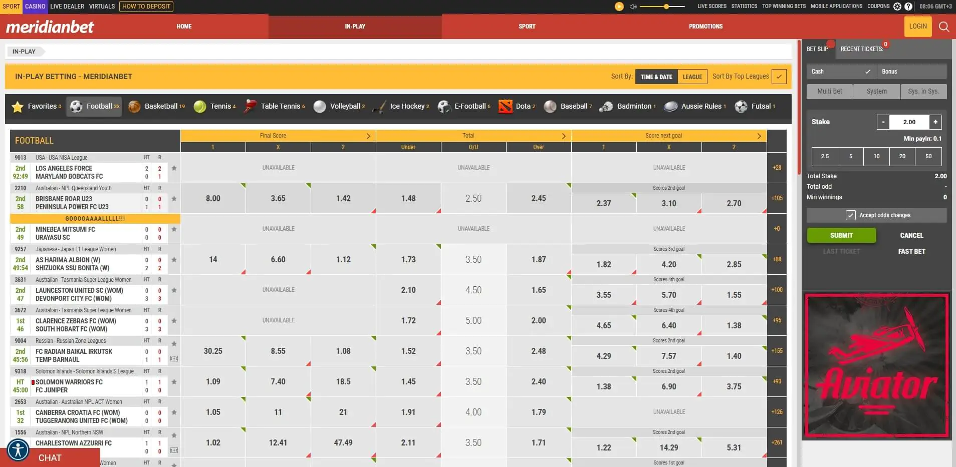 Meridianbet Live Betting