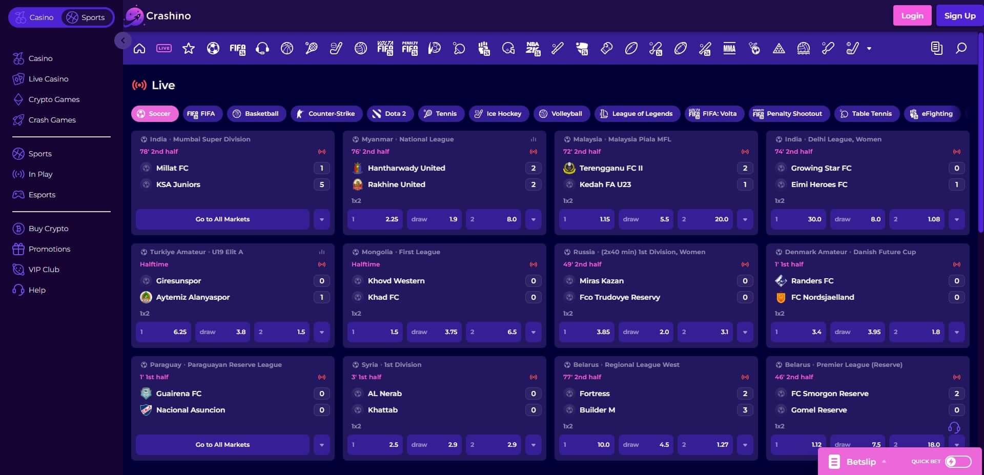 Crashino Live Betting
