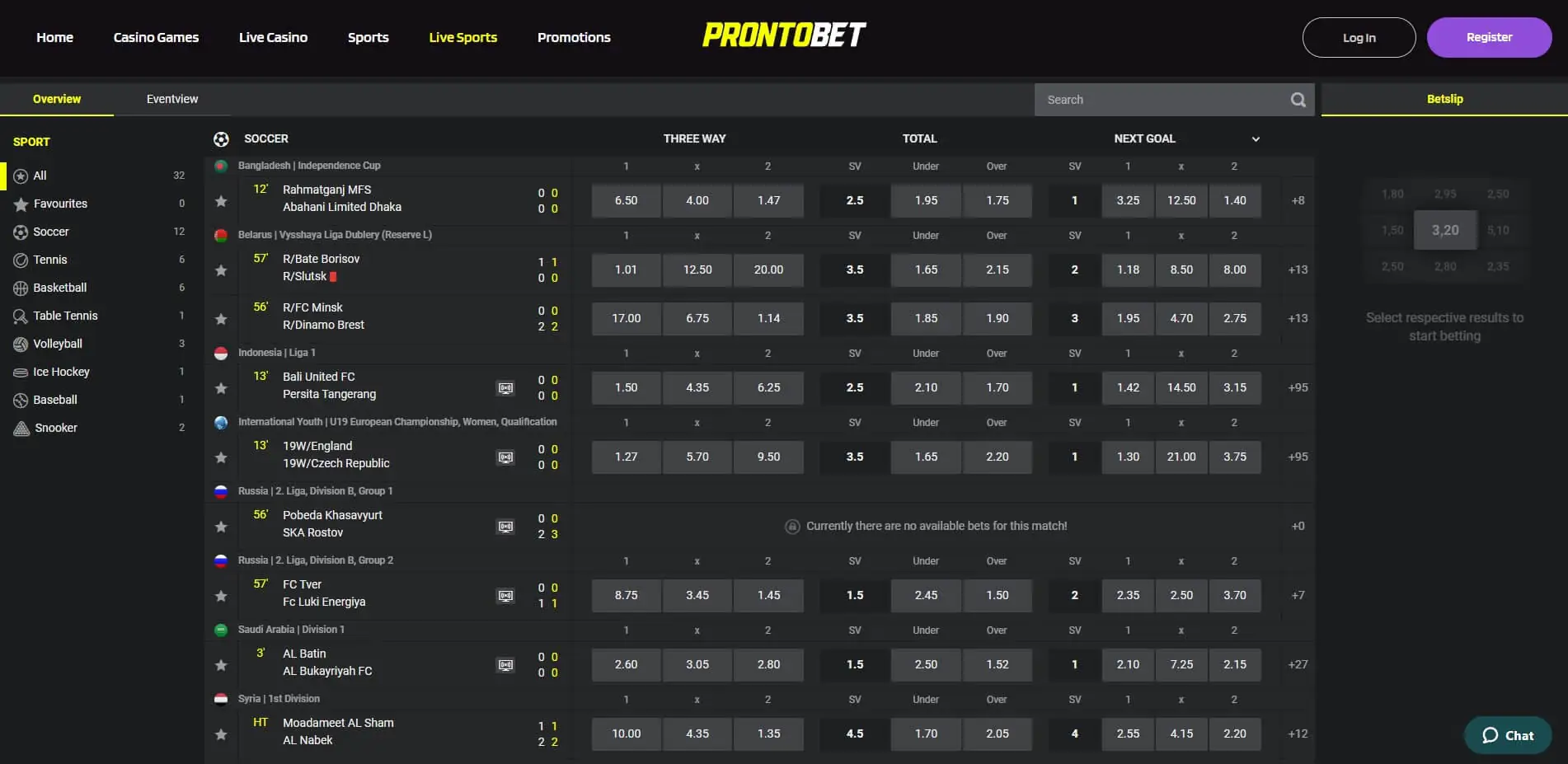 Live Betting ProntoBet ProntoBet Live Betting