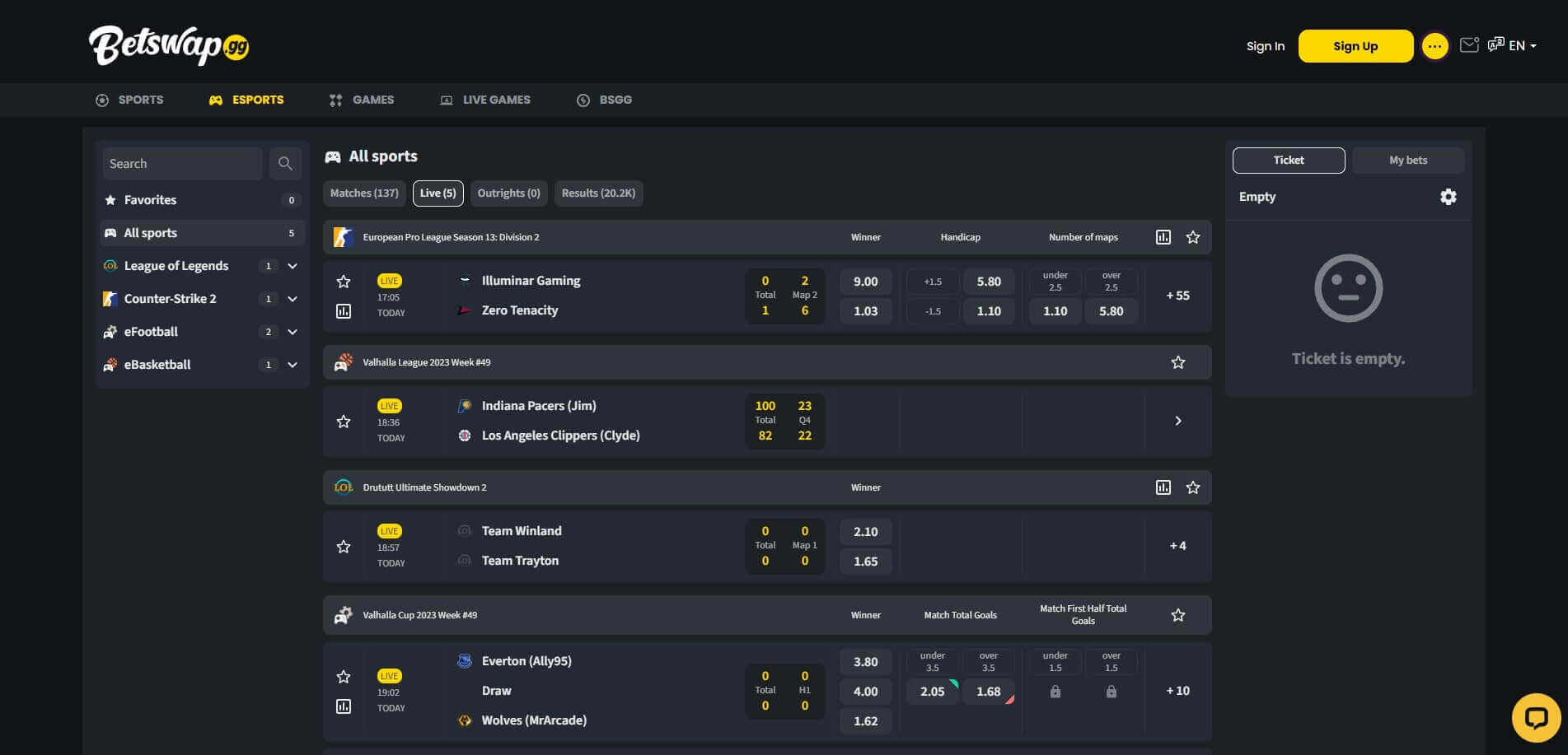 Betswap.gg Live Betting
