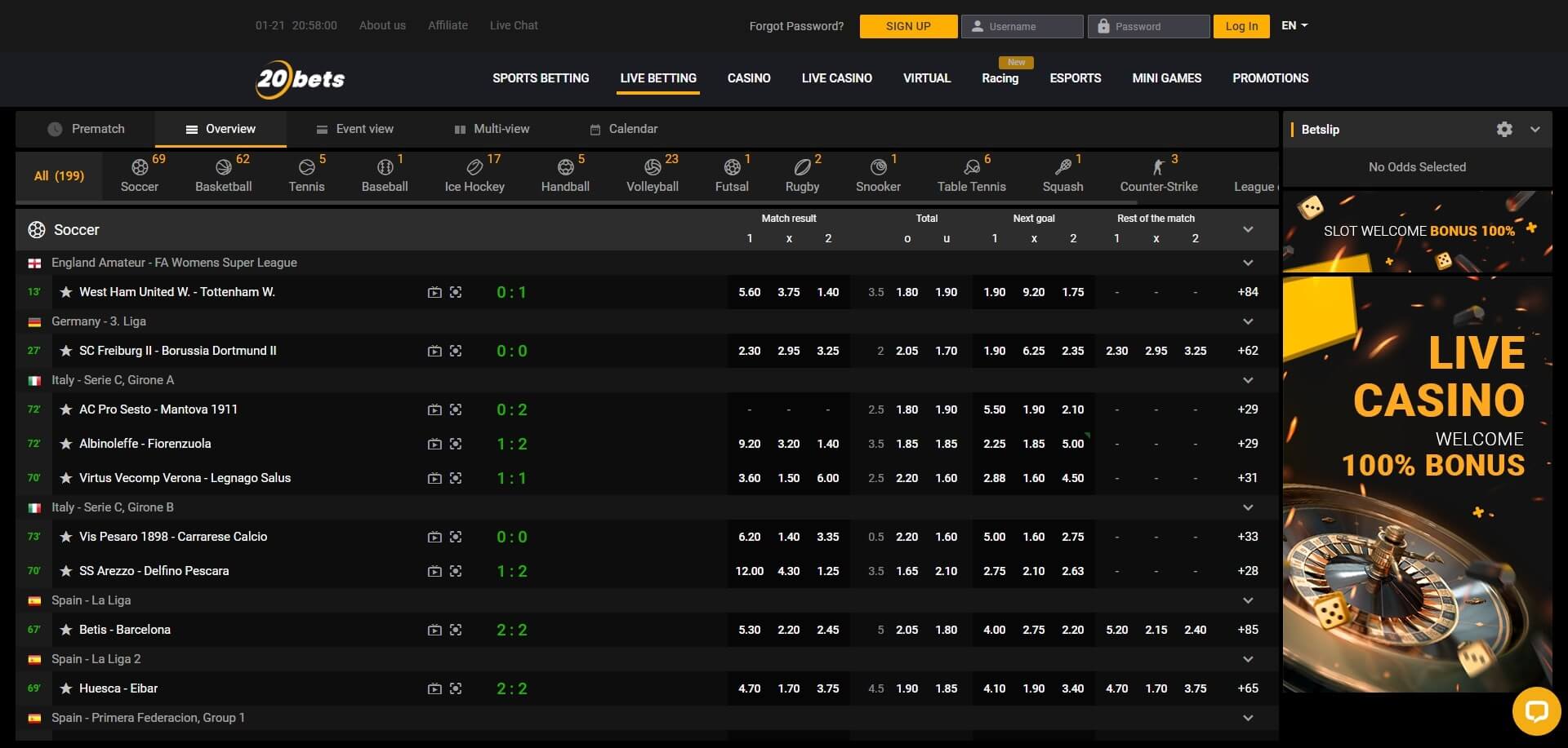 Live Betting 20Bets 20Bets Live Betting