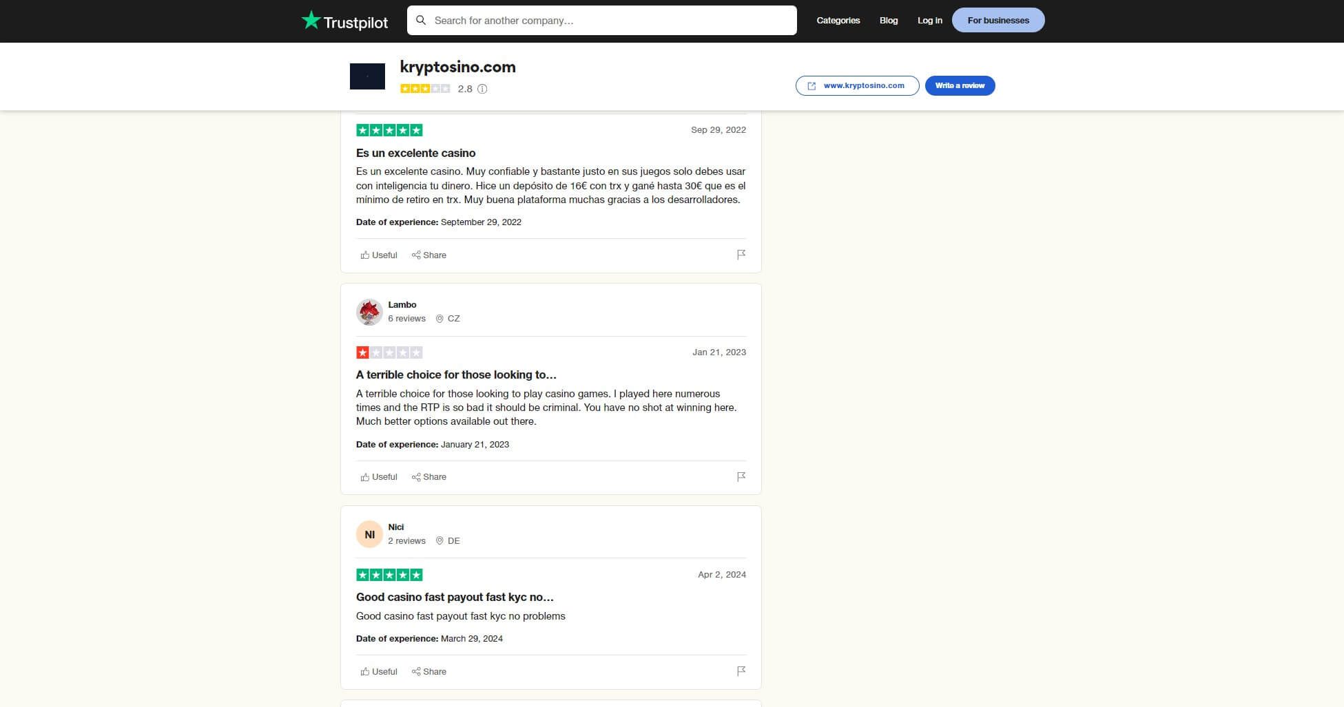 Kryptosino Reviews on Trustpilot