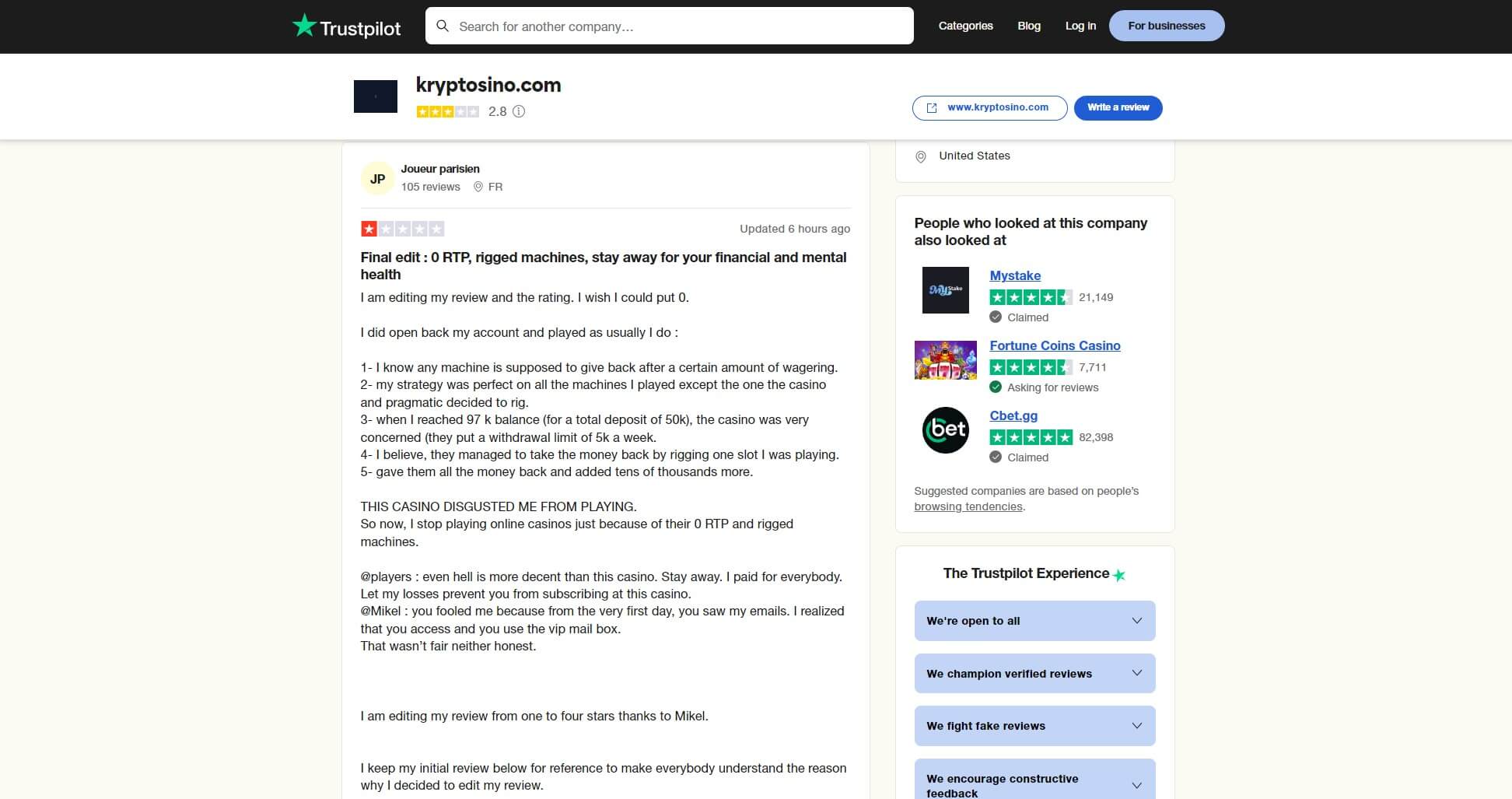 Kryptosino User Reviews