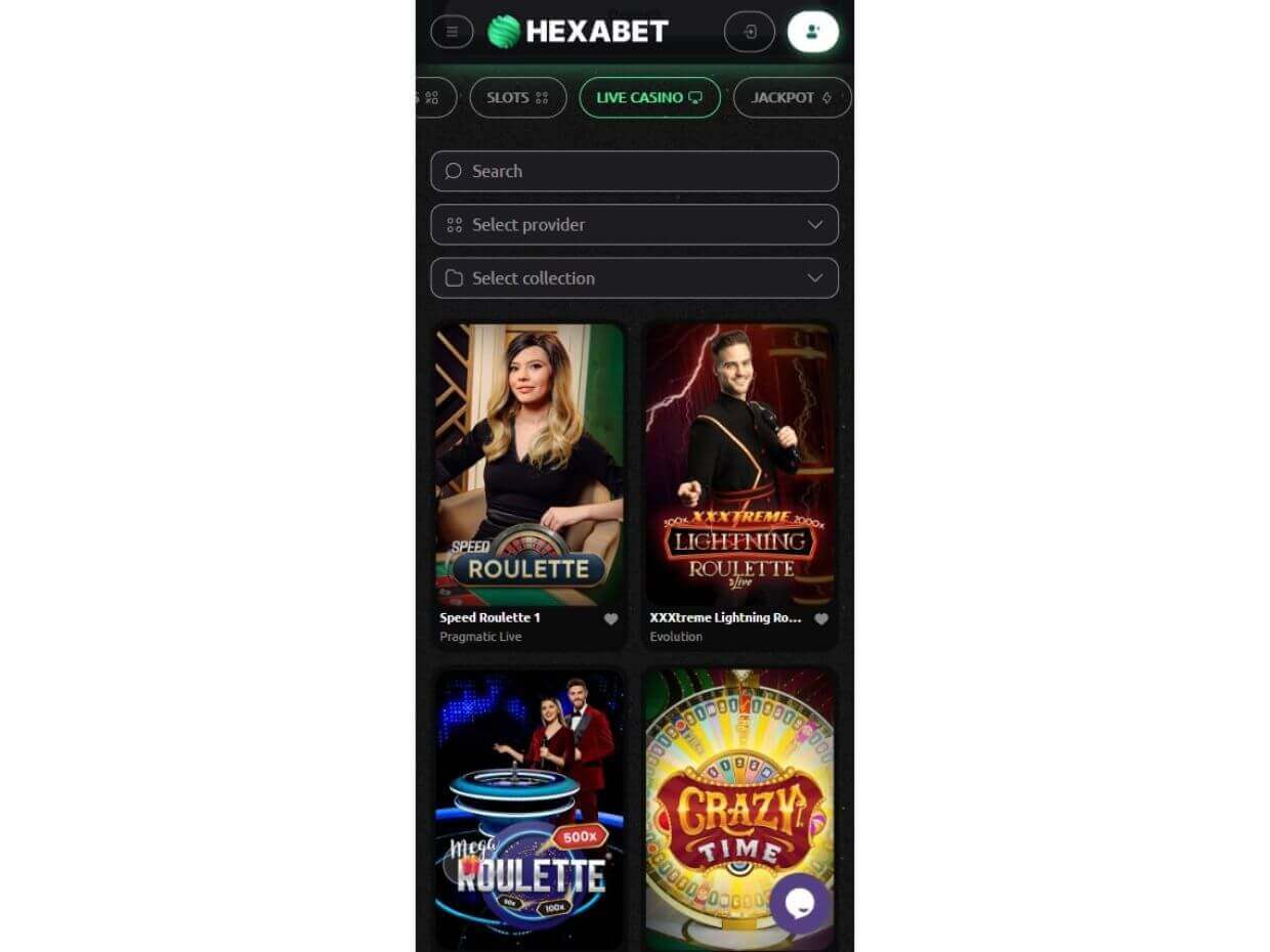 Hexabet Mobile Live Casino Mobile Live Casino at Hexabet