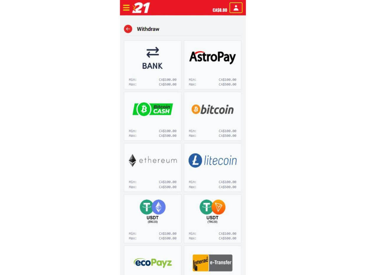 Mobile Withdraw 21Bets