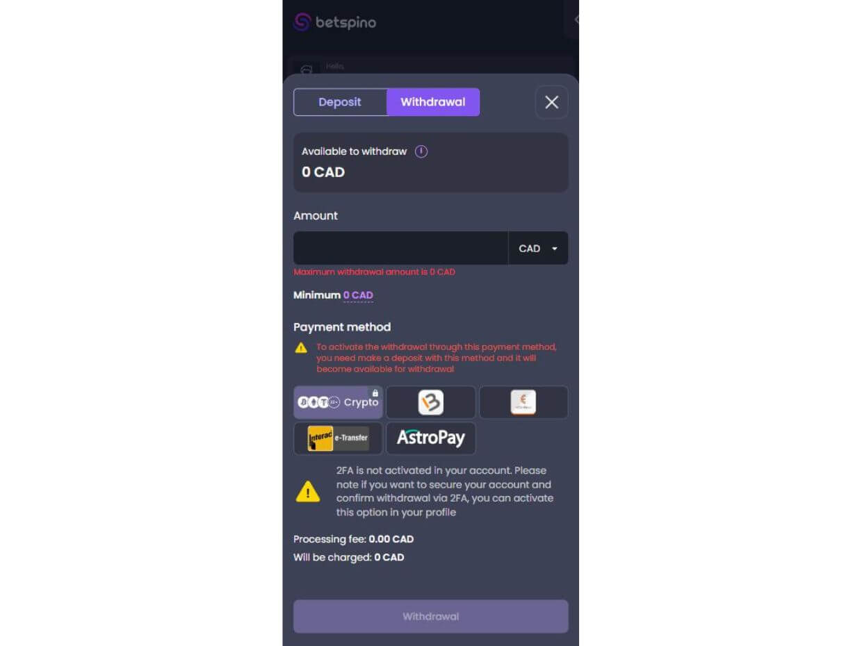 Mobile Withdraw Betspino
