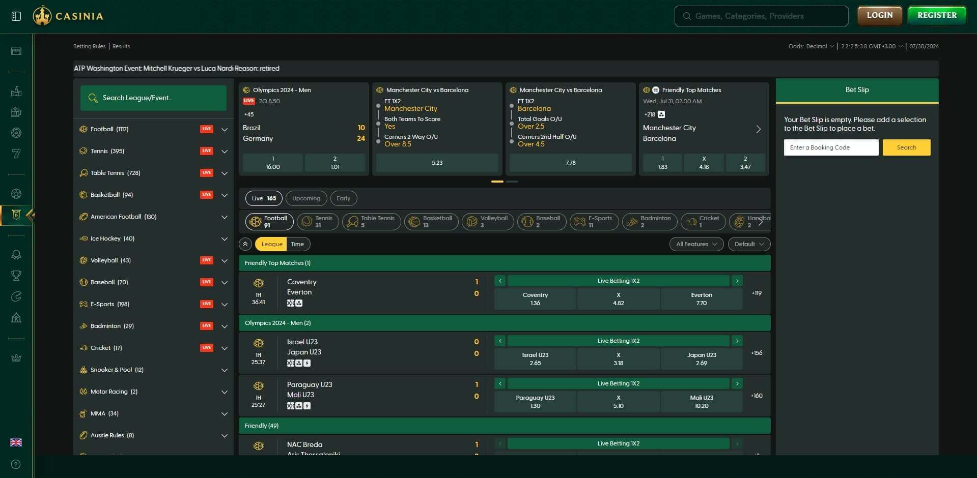 Casinia Live Betting