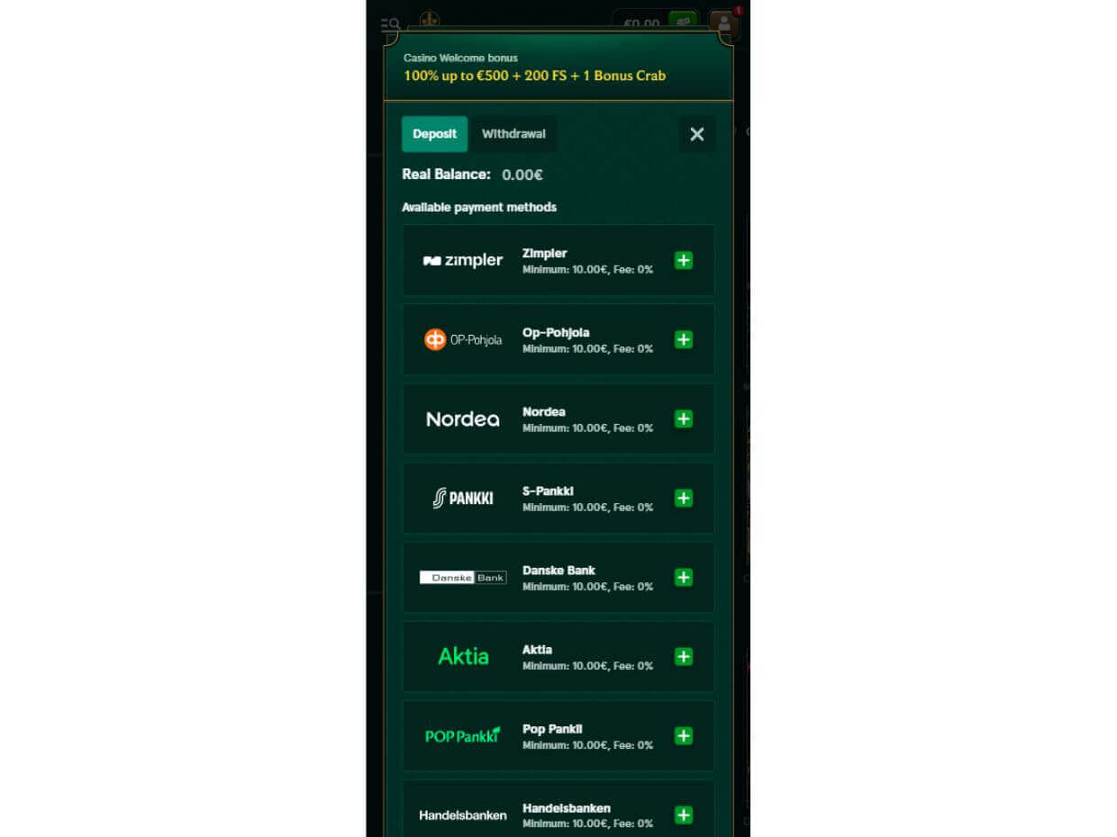 Casinia Mobile Deposit