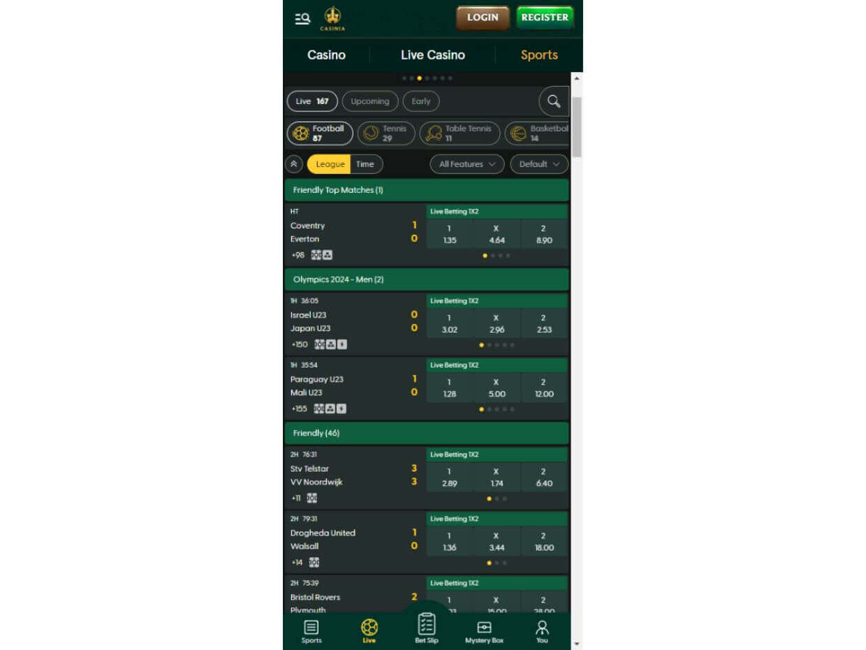 Casinia Mobile Live Betting