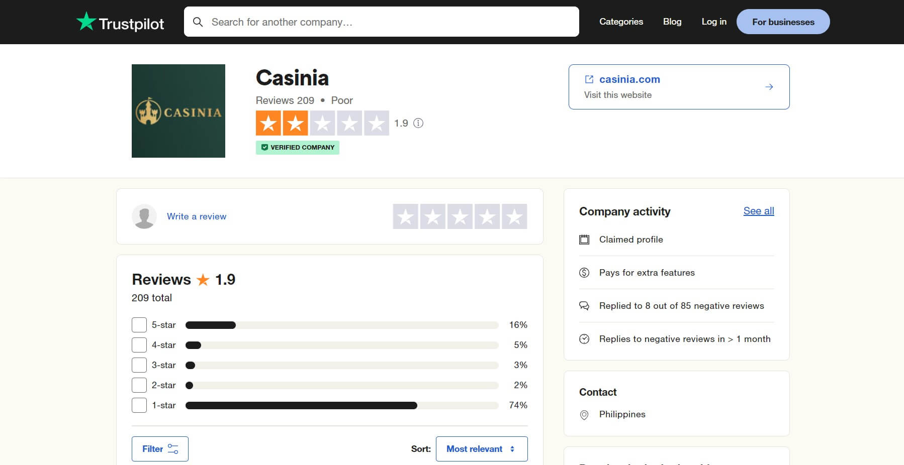 Casinia Client Reviews