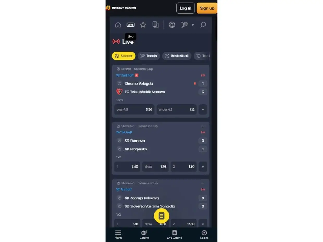 InstantCasino Mobile Live Betting Mobile Live Betting InstantCasino