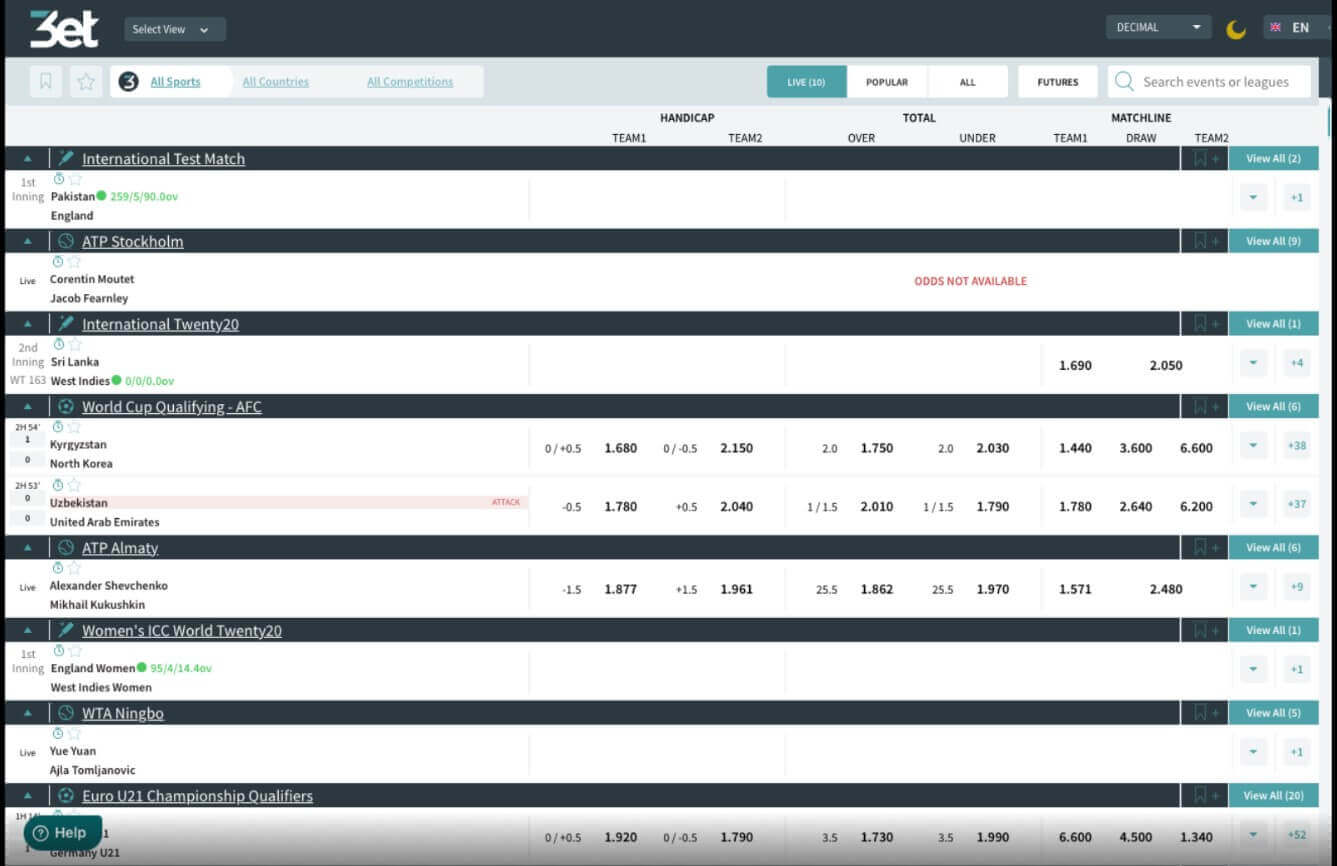 Live Betting at 3et 3et Live Betting Feature