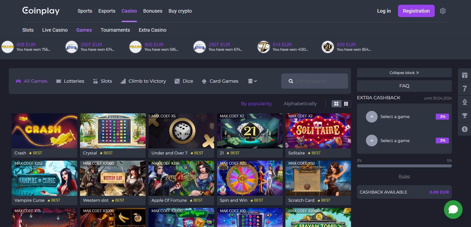 CoinPlay Games Page CoinPlay Games Screen