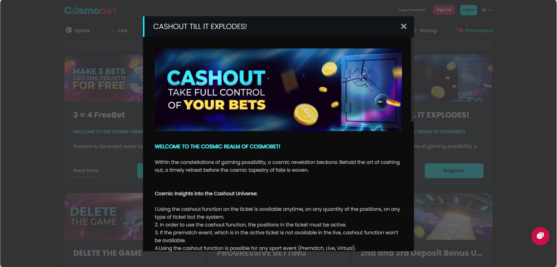 CosmoBet Cashout Feature Cash Out Your Bets on CosmoBetg