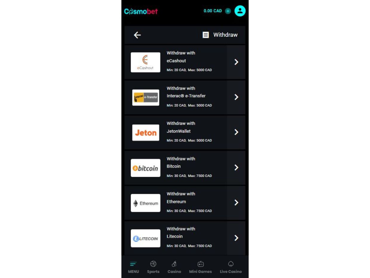 CosmoBet Mobile Withdraw Mobile Withdraw CosmoBet