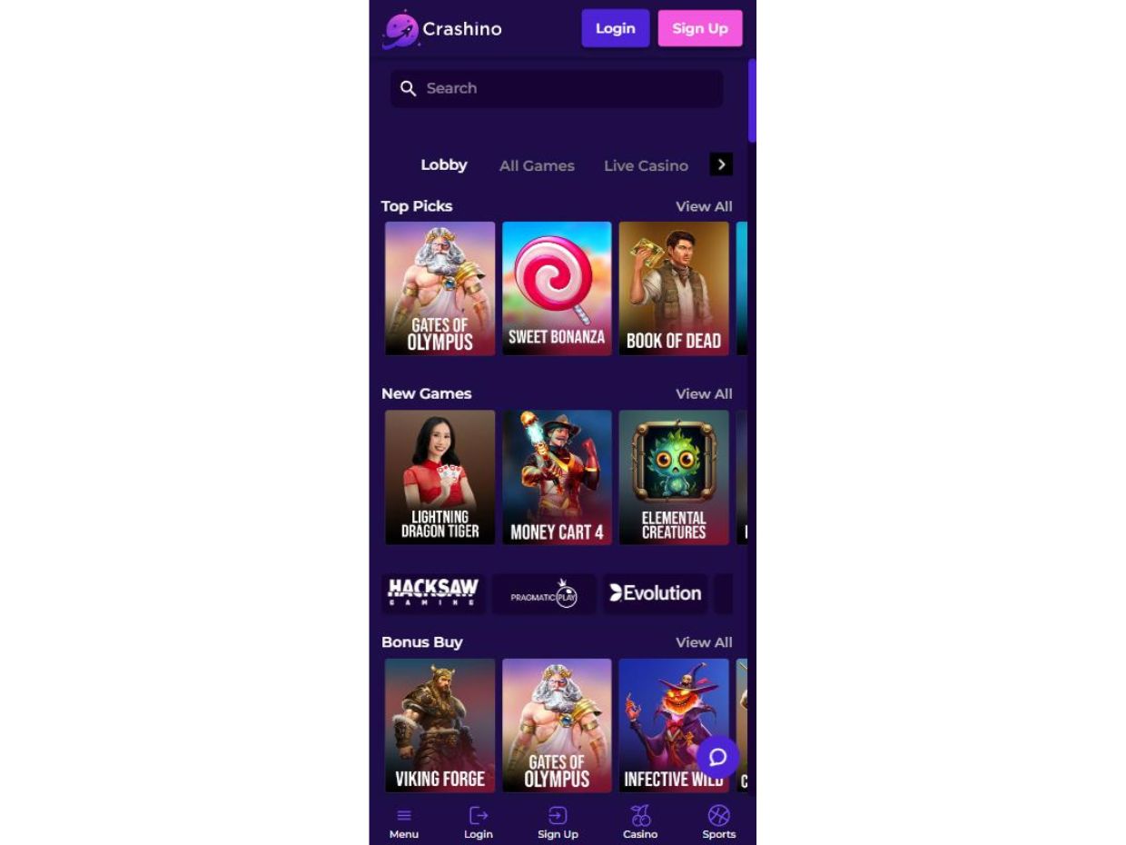 Enjoy Crashino Casino on Mobile