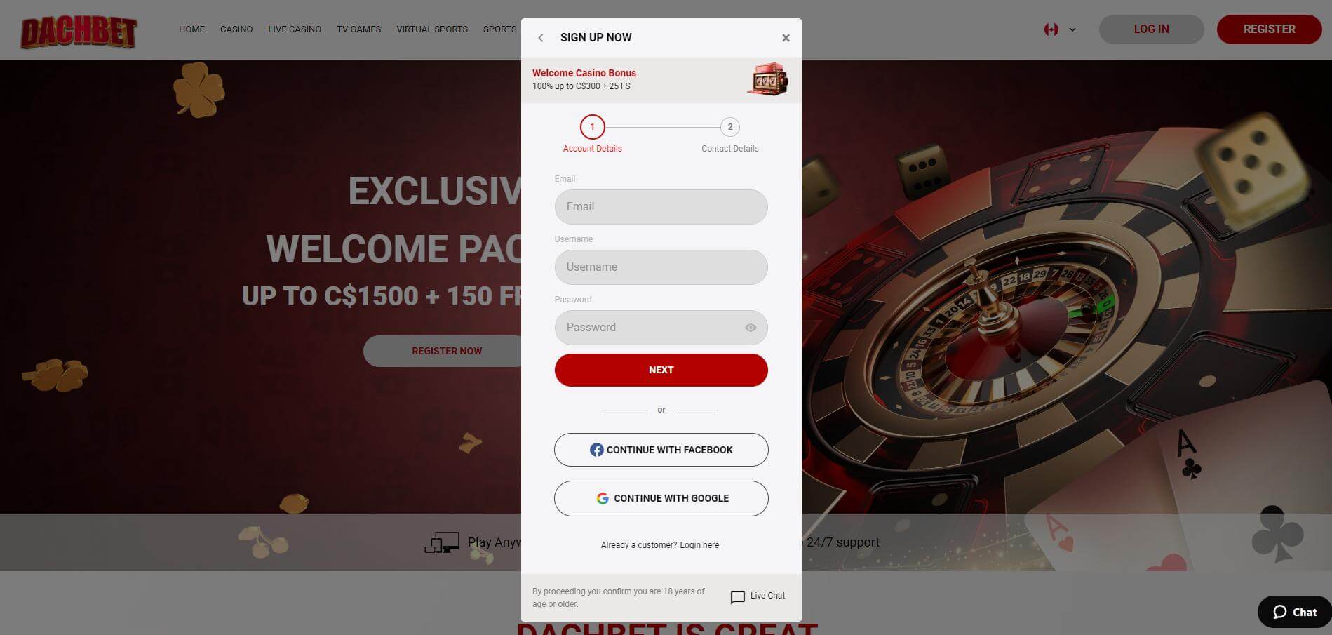 DachBet Account Registration Form