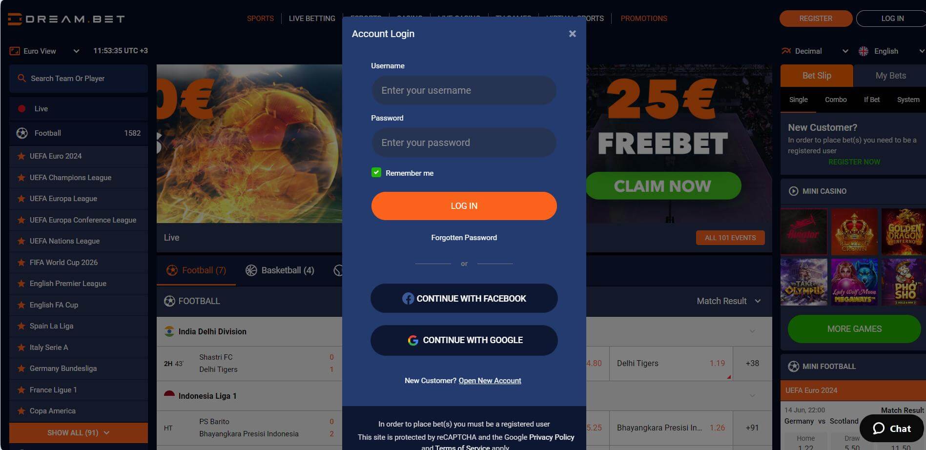 Dreambet Login Page Dreambet Log In Screen