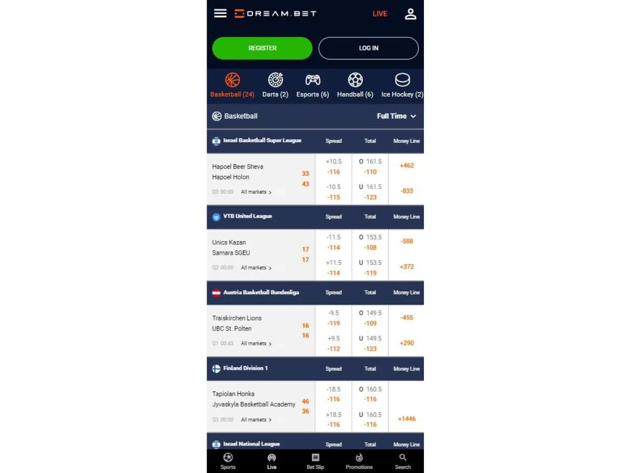 DreamBet Mobile Live Betting Experience Live Betting on DreamBet Mobile