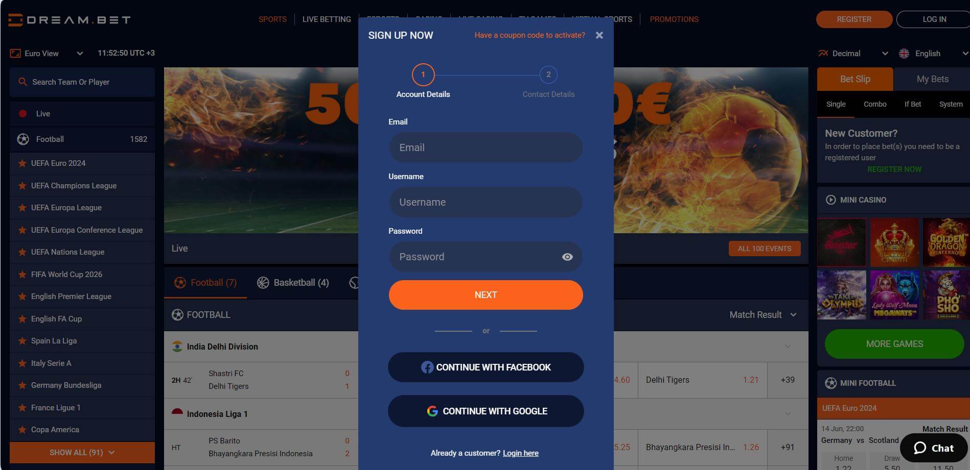 Register for DreamBet Account