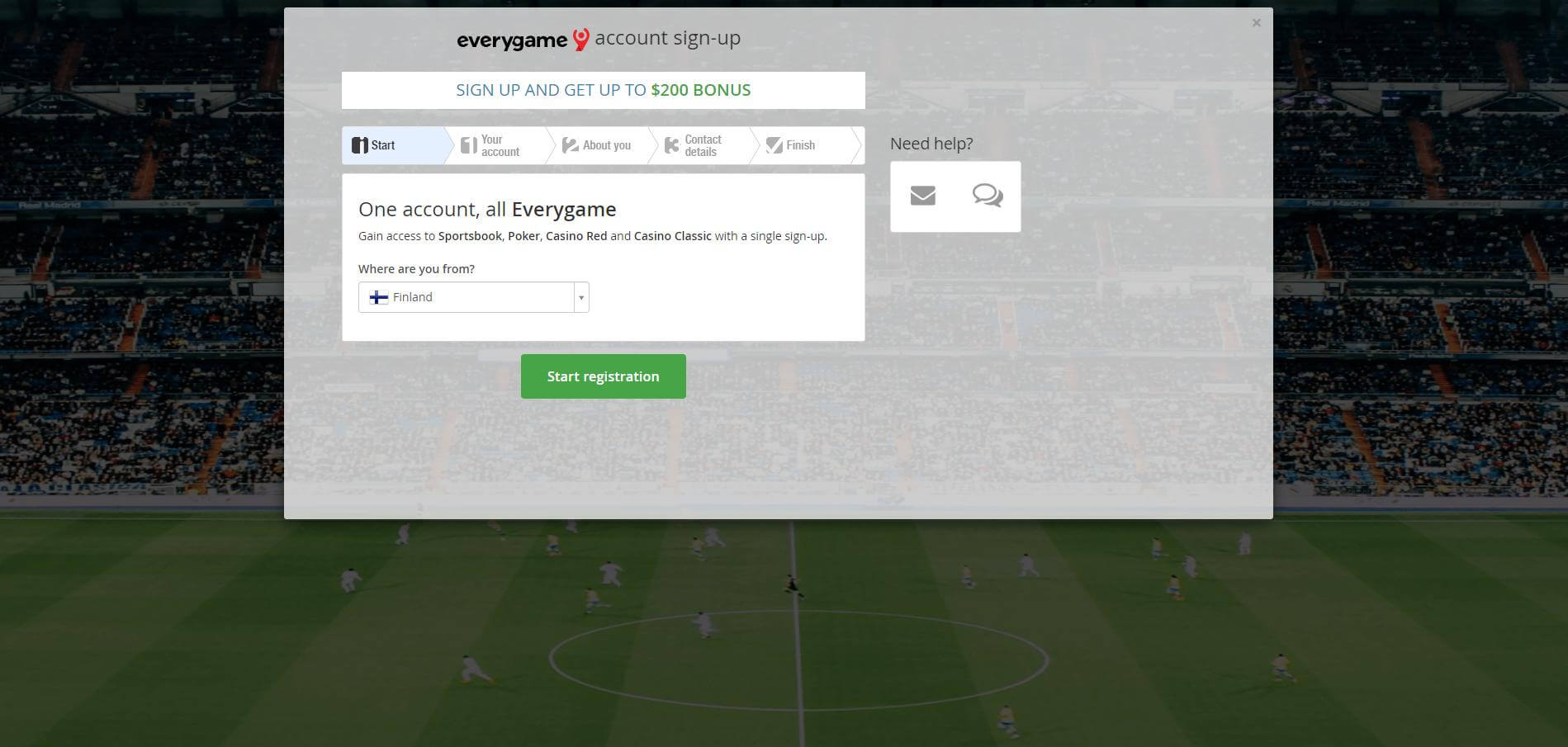 Everygame Sign Up Screen