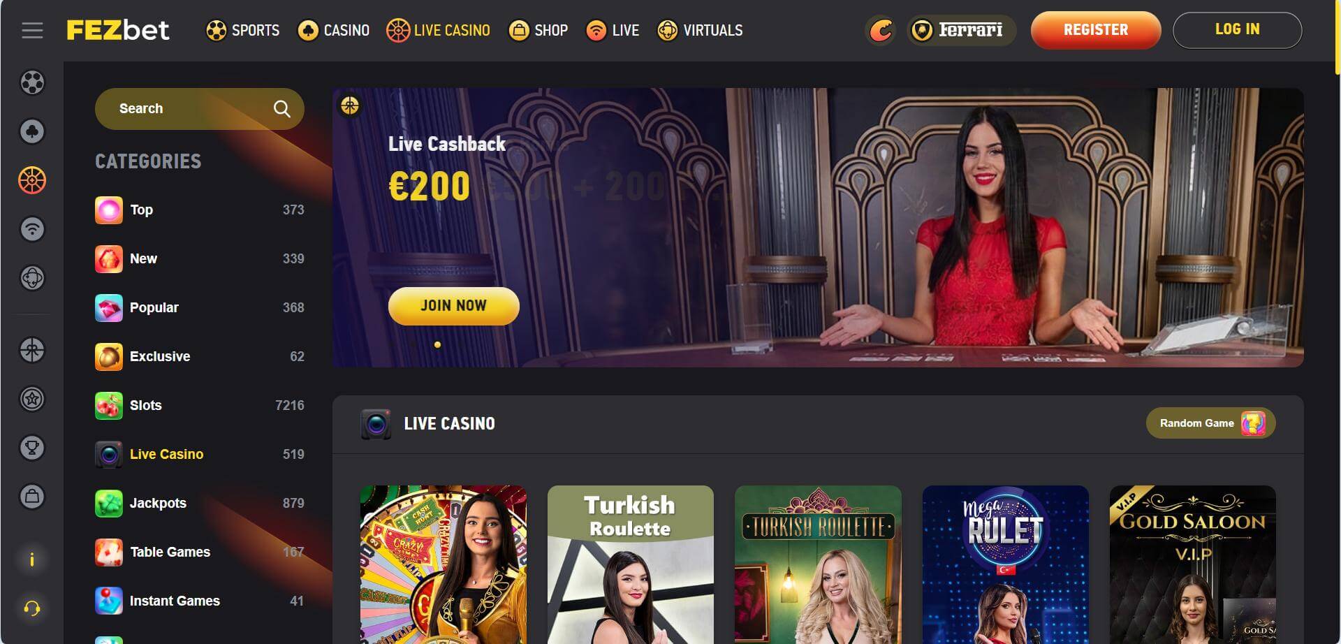 FezBet Casino Live Screen