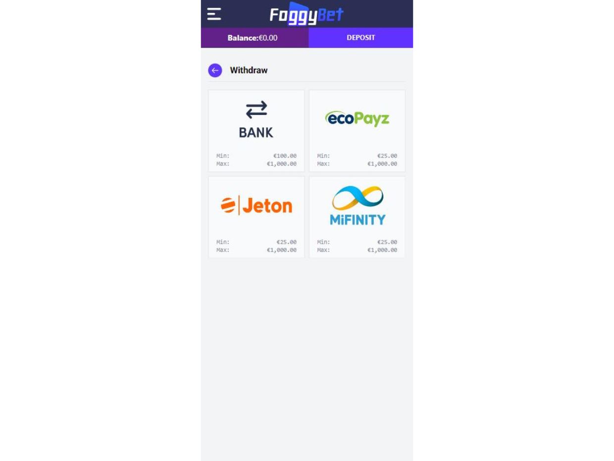FoggyBet Mobile Website Withdrawal Process