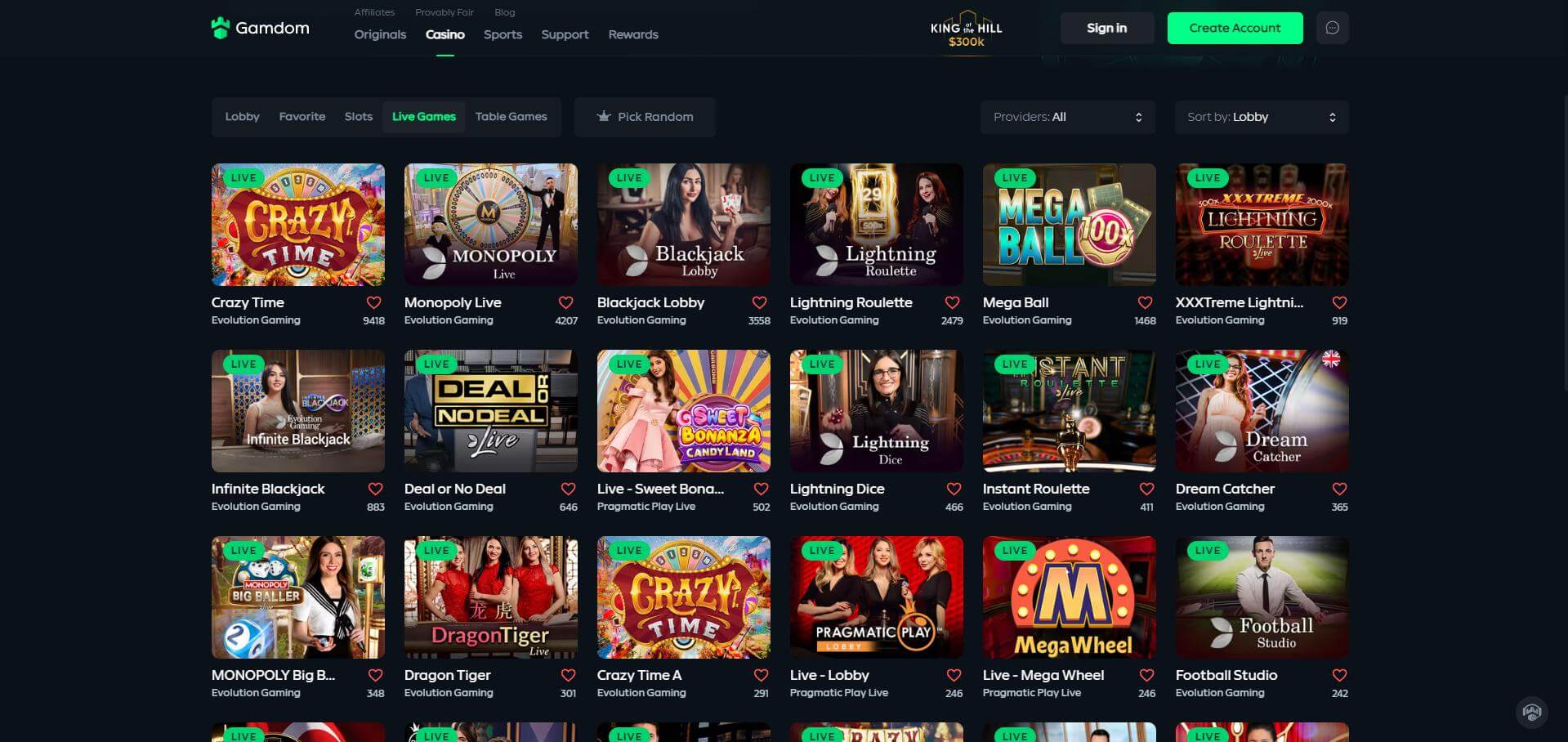 Gamdom Casino Live Page Gamdom Casino Live Screen