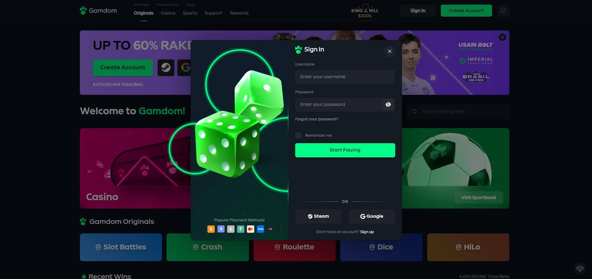 Gamdom Log In Process Gamdom Login Screen Interface