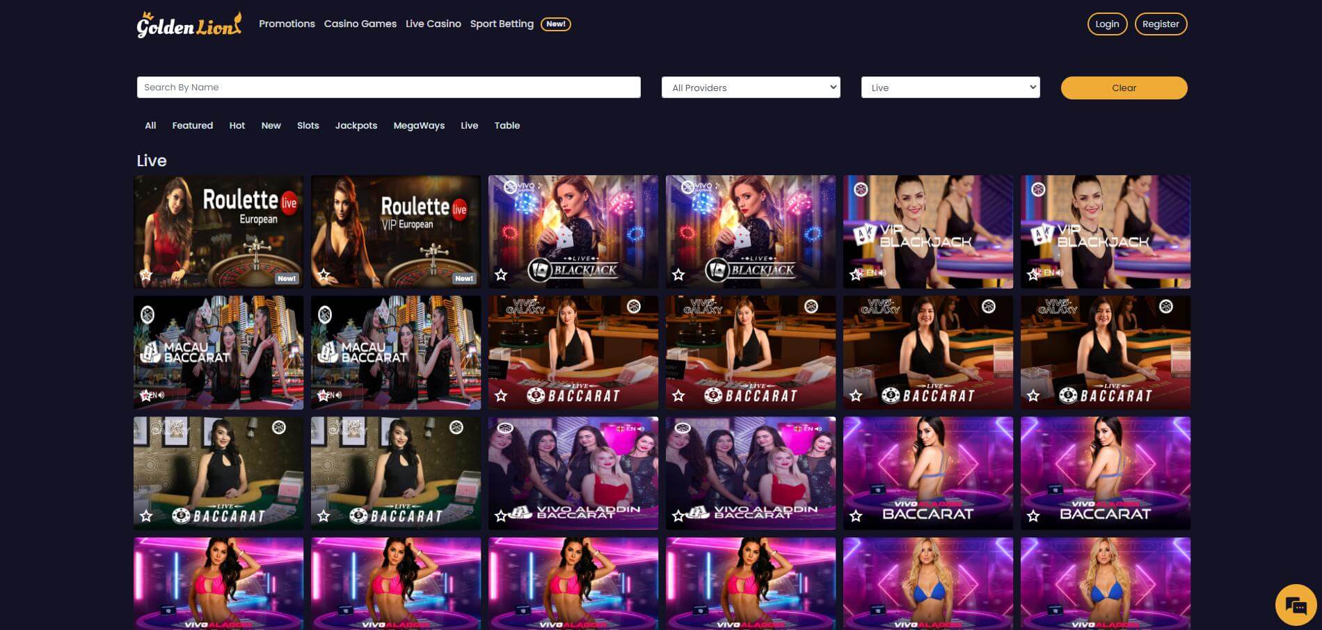 GoldenLion Live Casino Page GoldenLion Live Casino Screen
