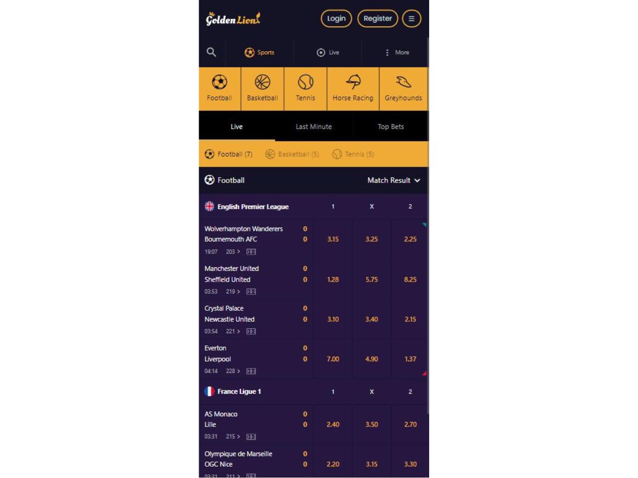 GoldenLion Mobile Live Betting GoldenLion Live Betting on Mobile
