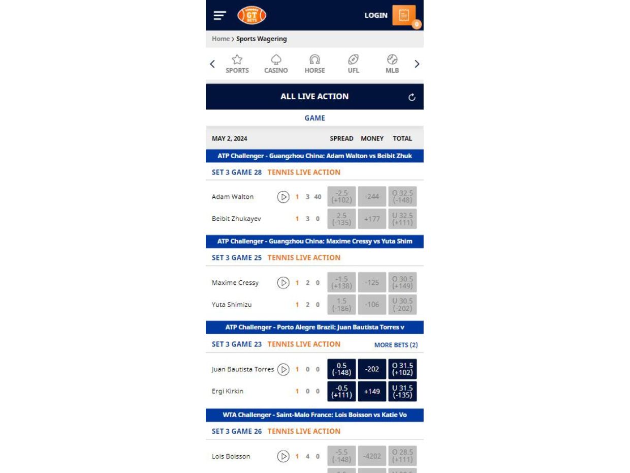 Experience Live Betting on GTbets Mobile