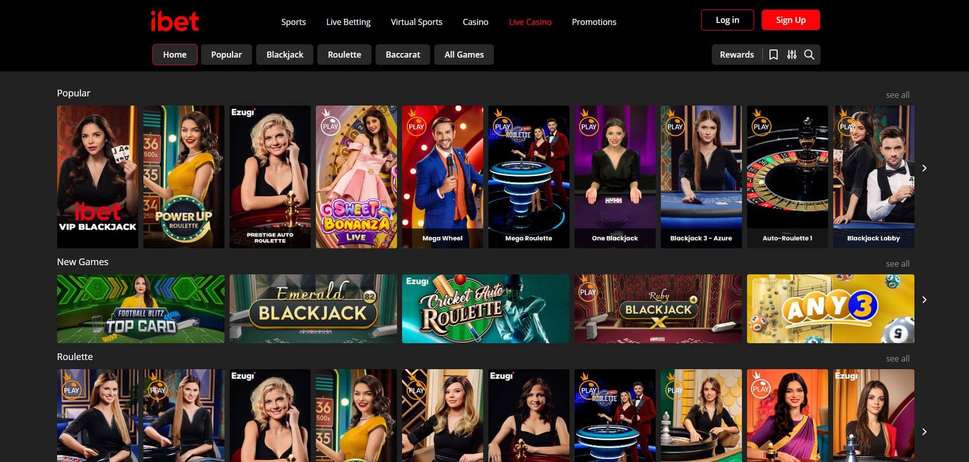 iBet Casino Live Page iBet Casino Live Screen