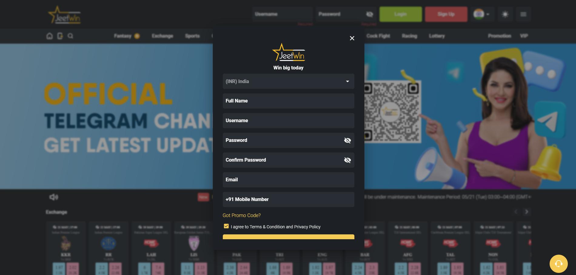 New User Sign-Up On JeetWin