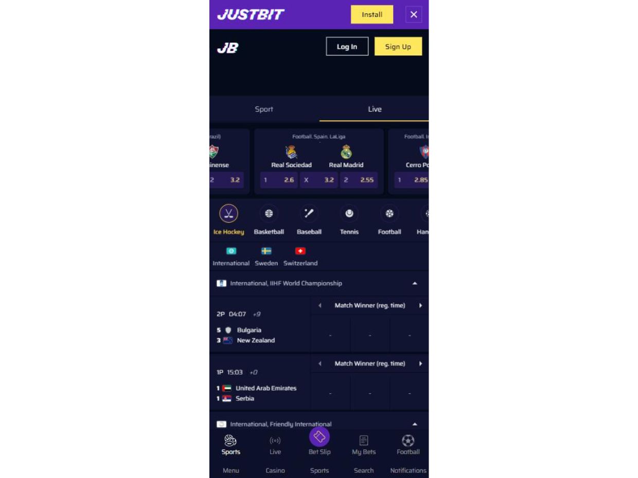 Live Betting Options On JustBit Mobile