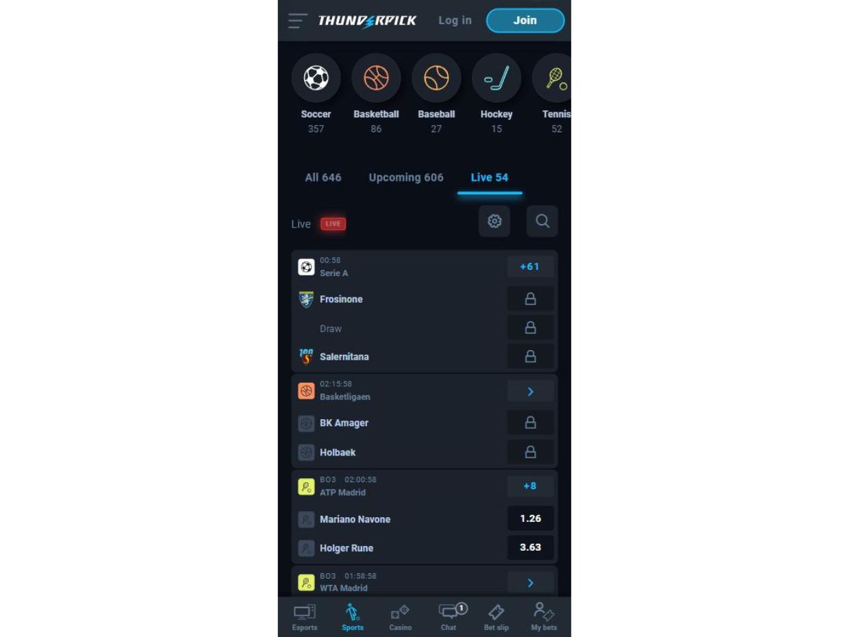 Thunderpick Mobile Website Live Betting Options