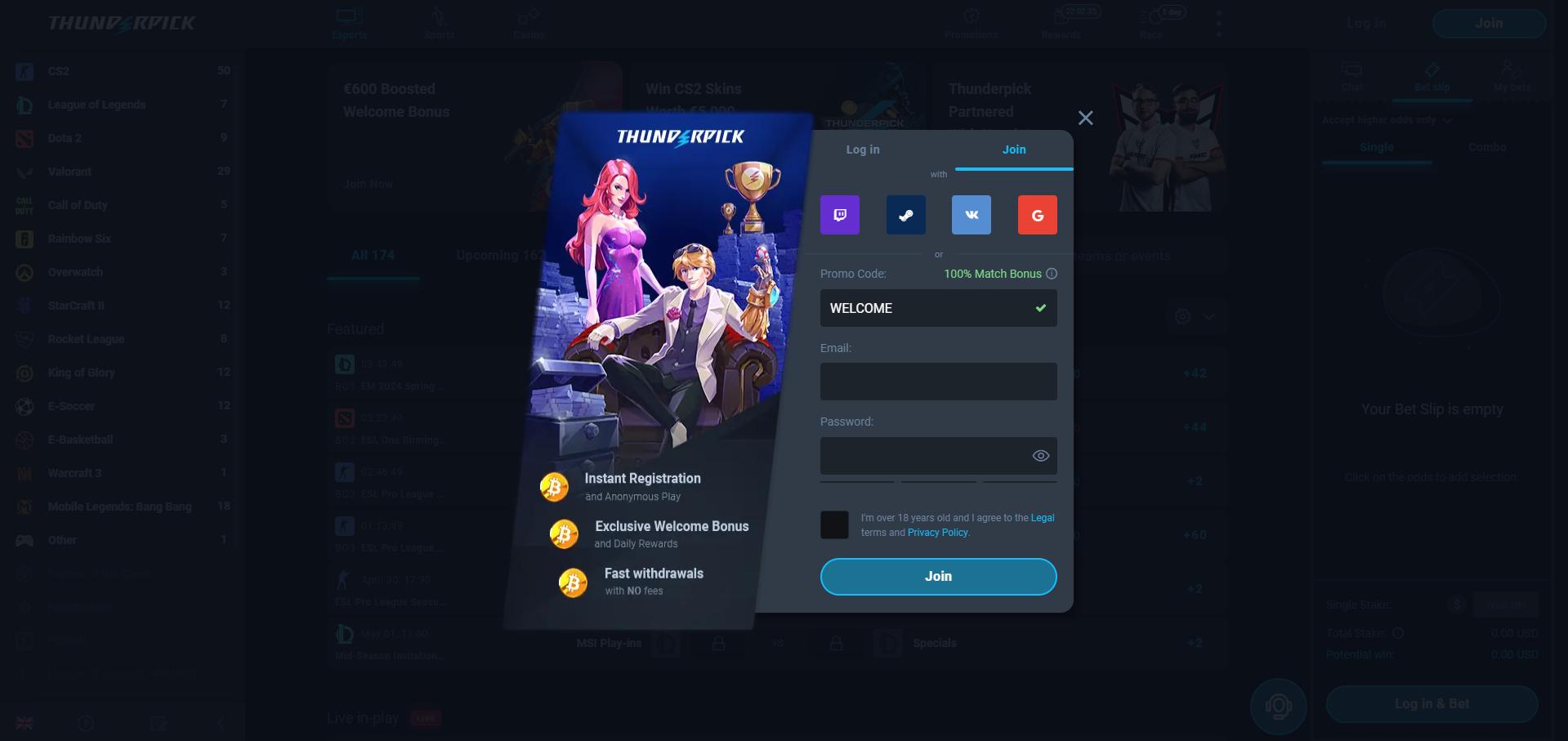 ThunderPick Sign-Up Page Join ThunderPick and Create Your Account