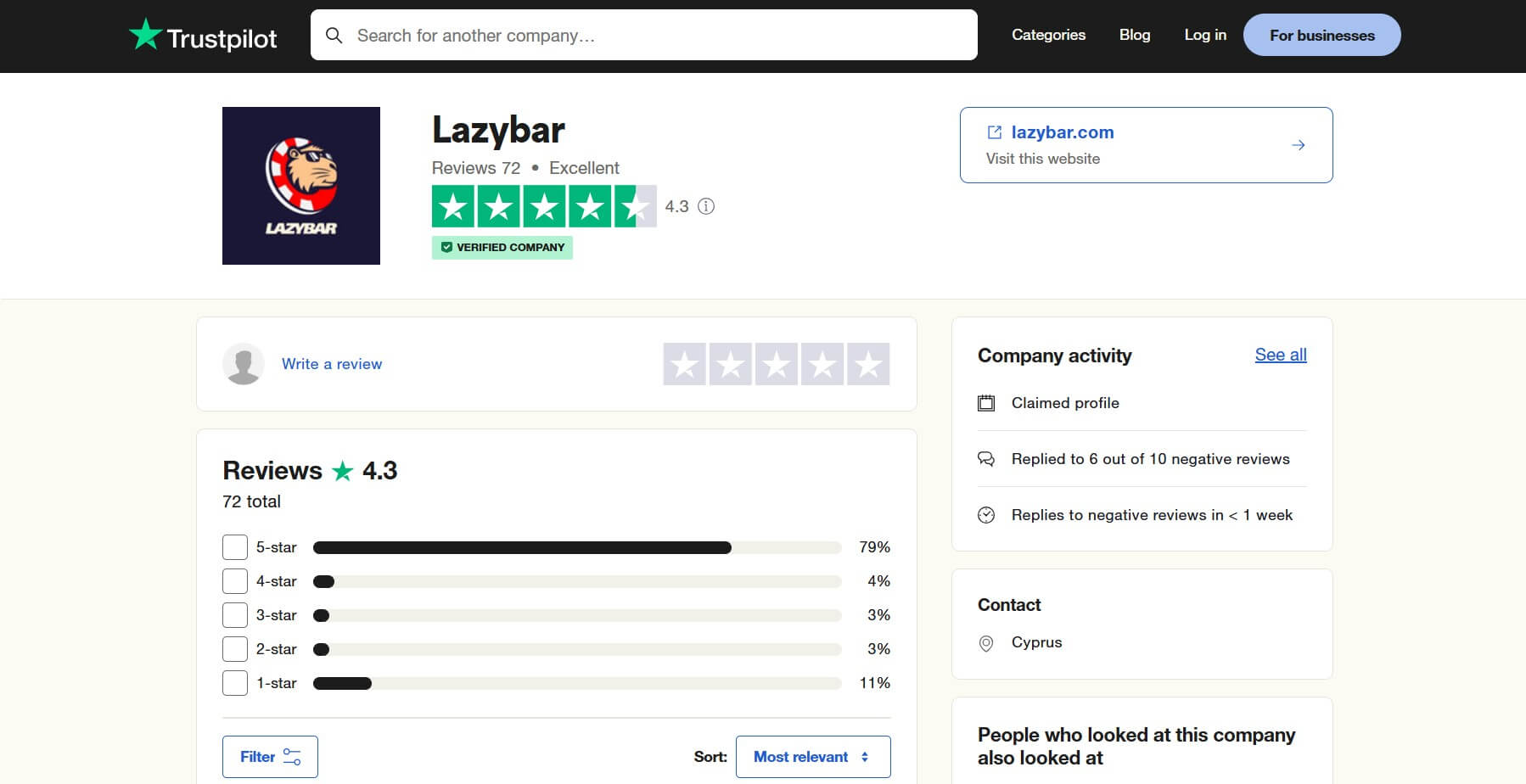 Trustpilot Review Lazybar