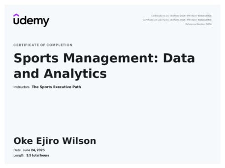 Sports Management and Data Analytics Certificate of Oke Ejiro Wilson