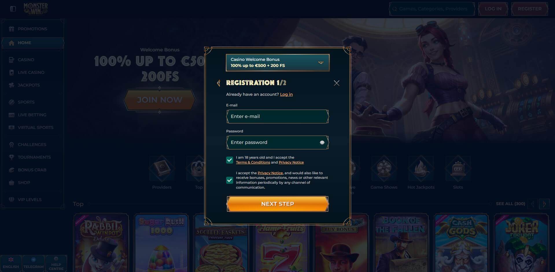 Create Your Account at MonsterWin