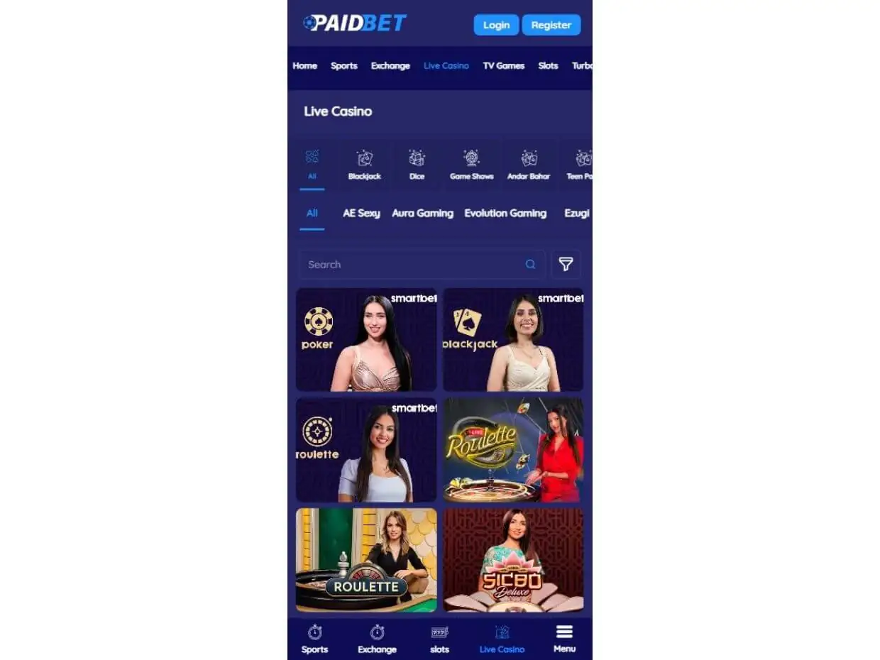 PaidBet Mobile Live Casino Mobile Live Casino PaidBet